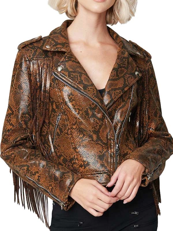 Womens-Snake-Skin-Fringe-Leather-Jacket