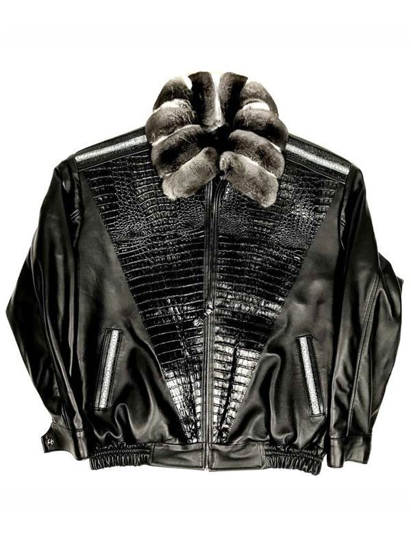 Black-Lambskin-Leather-Jacket-With-Chinchilla-Collar