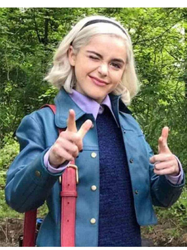 Kiernan-Shipka-Chilling-Adventures-of-Sabrina-Blue-Leather-Jacket