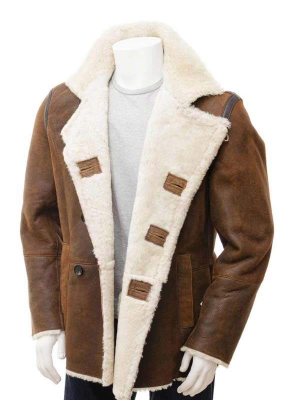 Mens-Brown-Leather-Shearling-PeaCoat