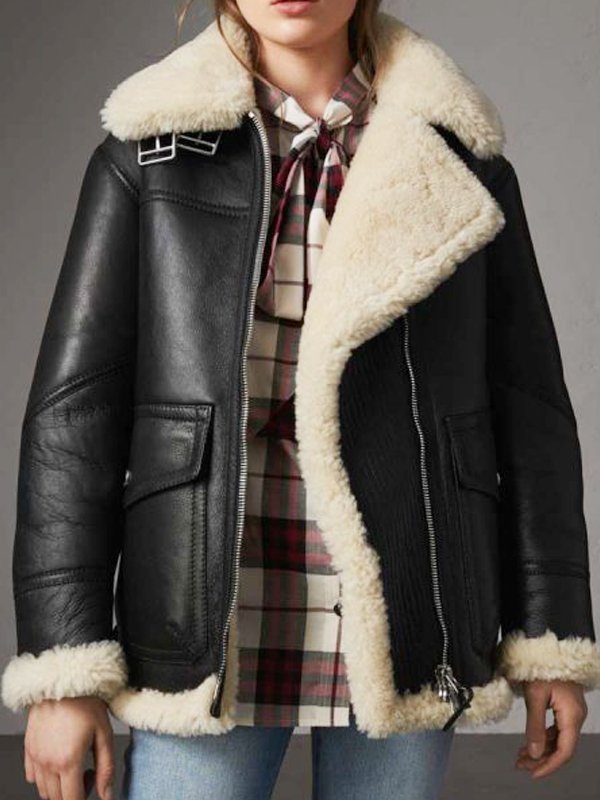 Womens-Aviator-Ivory-Shearling-Black-Leather-Jacket