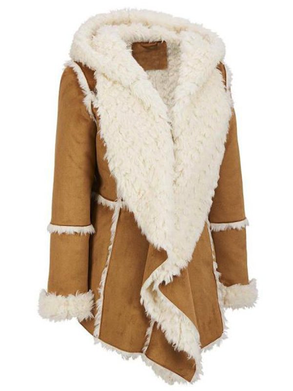 Womens-Brown-Shearling-Hooded-Overcoat