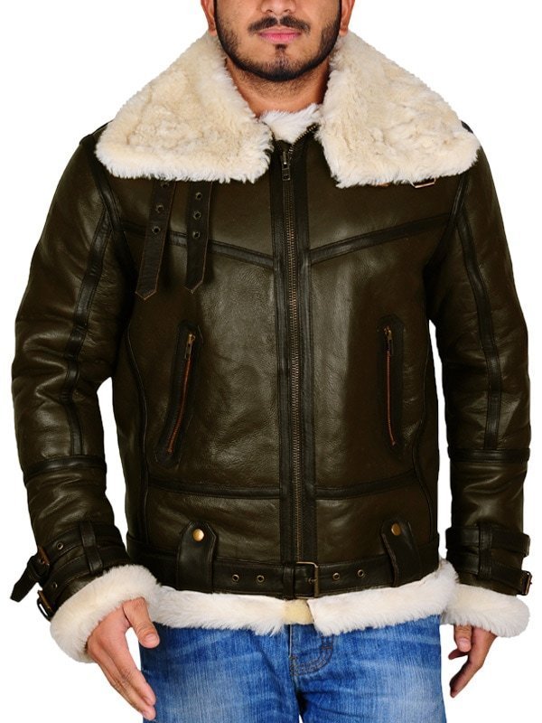 Mens-Army-Green-Shearling-Jacket