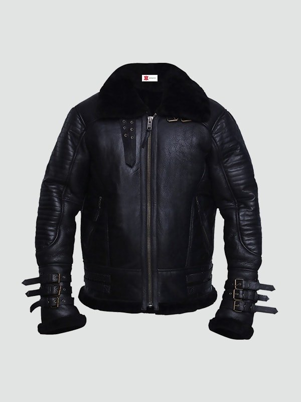 Mens-Black-Shearling-Biker-Leather-Jacket