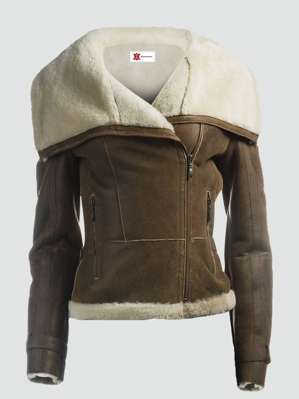 Women-Fur-Collar-Brown-Leather-Jacket