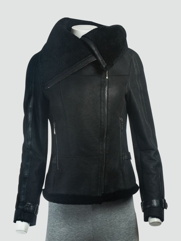 Womens-Sheepskin-Large-Collar-Black-Leather-Jacket